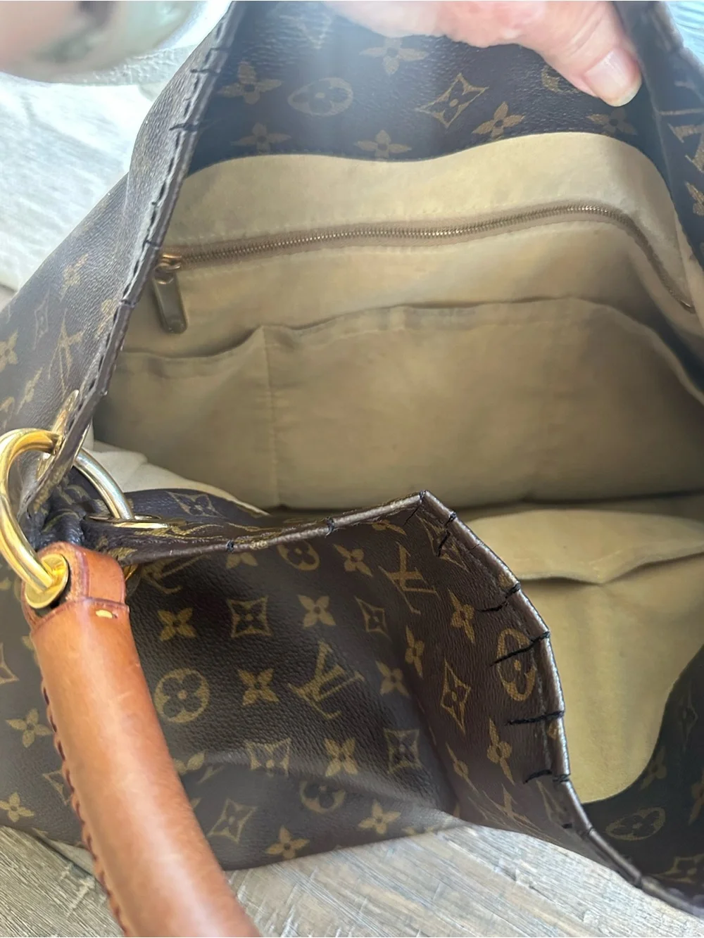 Louis Vuitton Monogram Canvas Shoulder Bag with Brown Handle